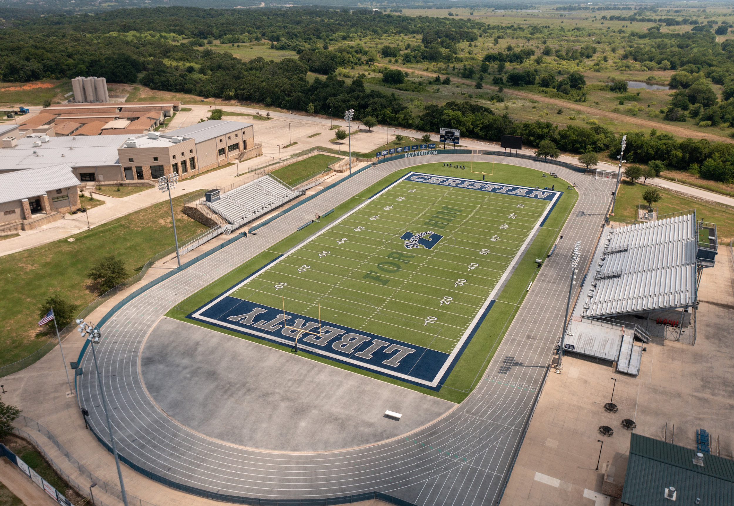 aerial view of liberty christian football field