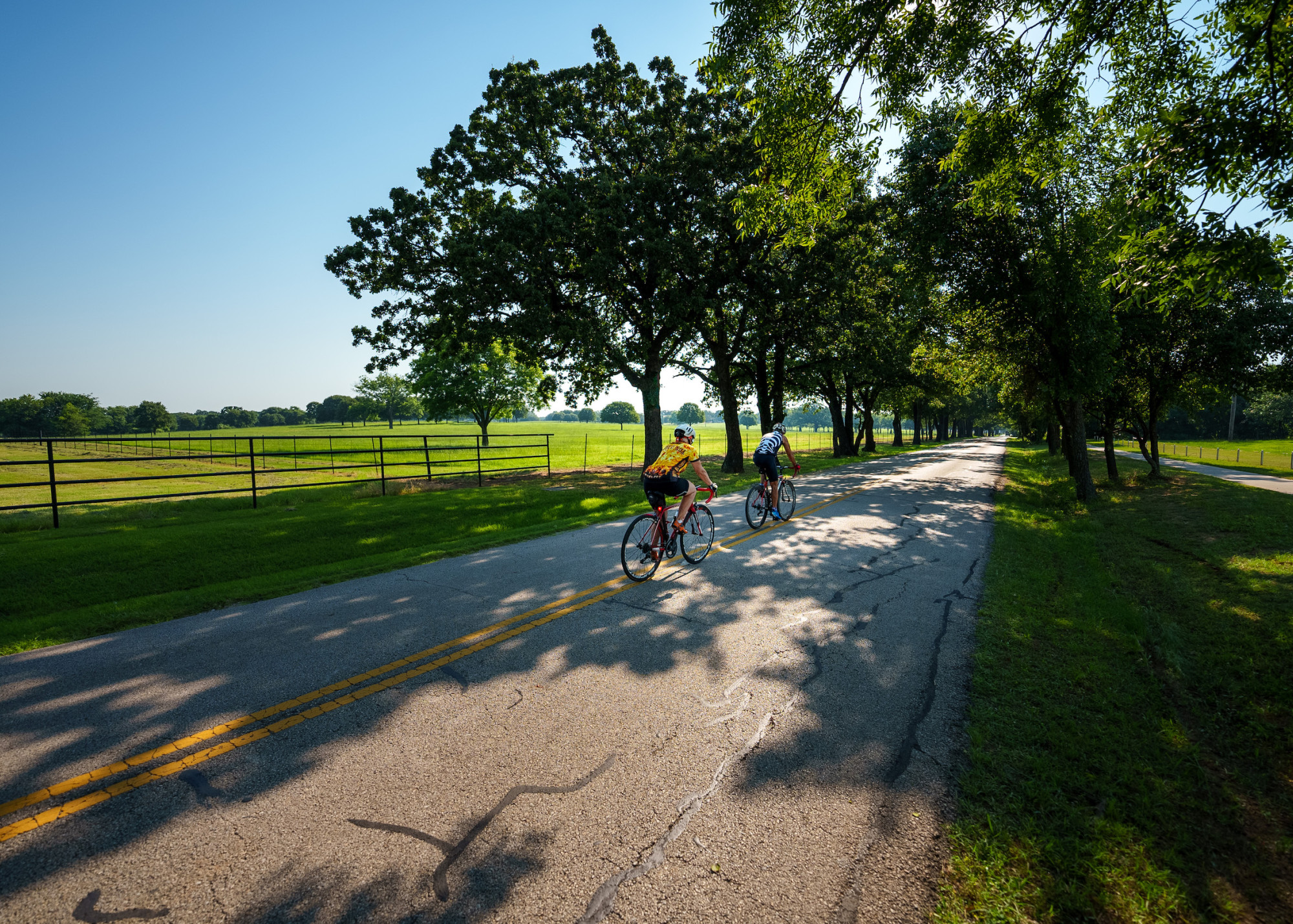 cyclists riding bikes on a country road